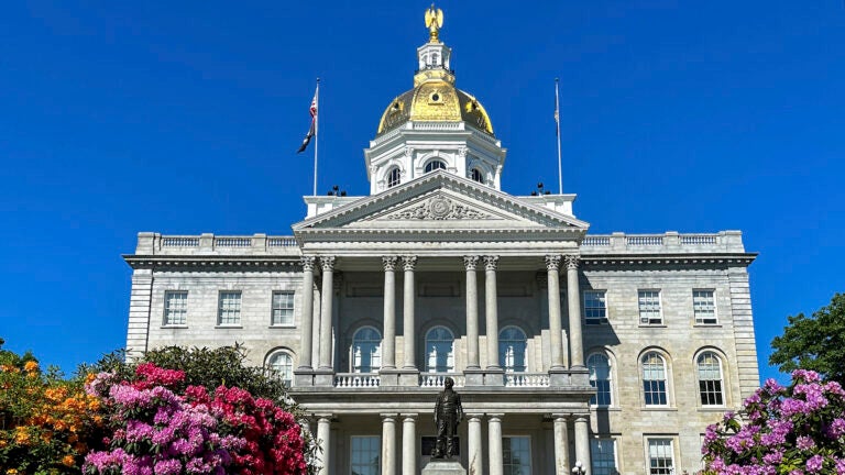Rhododendrons bloom outside the New Hampshire Statehouse in Concord, N.H.