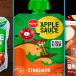 Three recalled applesauce products - WanaBana apple cinnamon fruit puree pouches, Schnucks-brand cinnamon-flavored applesauce pouches and variety pack, and Weis-brand cinnamon applesauce pouches.