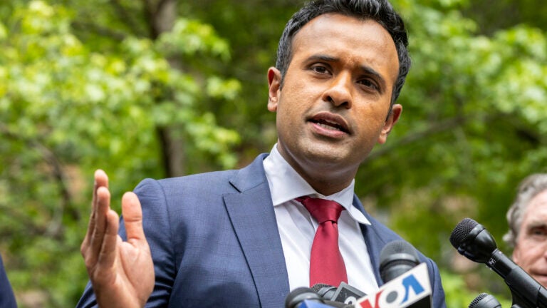 Vivek Ramaswamy speaks at a news conference,