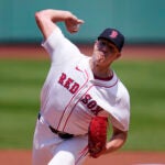 Red Sox pitcher Nick Pivetta delivers during the first inning against the Atlanta Braves.