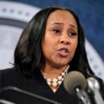 FILE - Fulton County District Attorney Fani Willis speaks during a news conference, Aug. 14, 2023, in Atlanta.