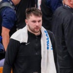 Dallas Mavericks guard Luka Doncic heads to the lockers after Game 3 of the NBA basketball finals against the Boston Celtics, Wednesday, June 12, 2024, in Dallas. The Celtics won 106-99.