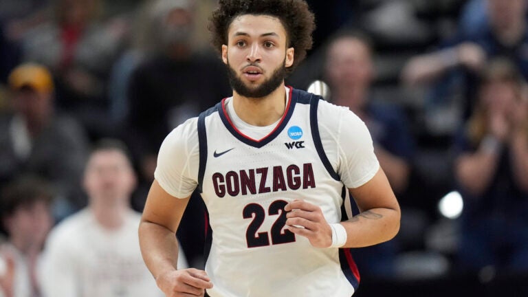 Gonzaga forward Anton Watson (22) runs up court during the second half of a first-round college basketball game against McNeese State in the NCAA Tournament in Salt Lake City, Thursday, March 21, 2024.