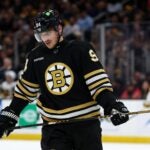 BOSTON, MASSACHUSETTS - FEBRUARY 29: Jakub Lauko #94 of the Boston Bruins looks on during the second period against the Vegas Golden Knights at TD Garden on February 29, 2024 in Boston, Massachusetts.