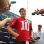 The Patriots held OTA’s at the Gillette Stadium practice field. Qb Drake Maye talks to the media after practice.