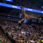 SIMONE BILES vaults during the second day of competition held at Target Center in Minneapolis, Minnesota.