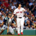 Red Sox outfielder Masataka Yoshida hits a two-run home run in the third inning.