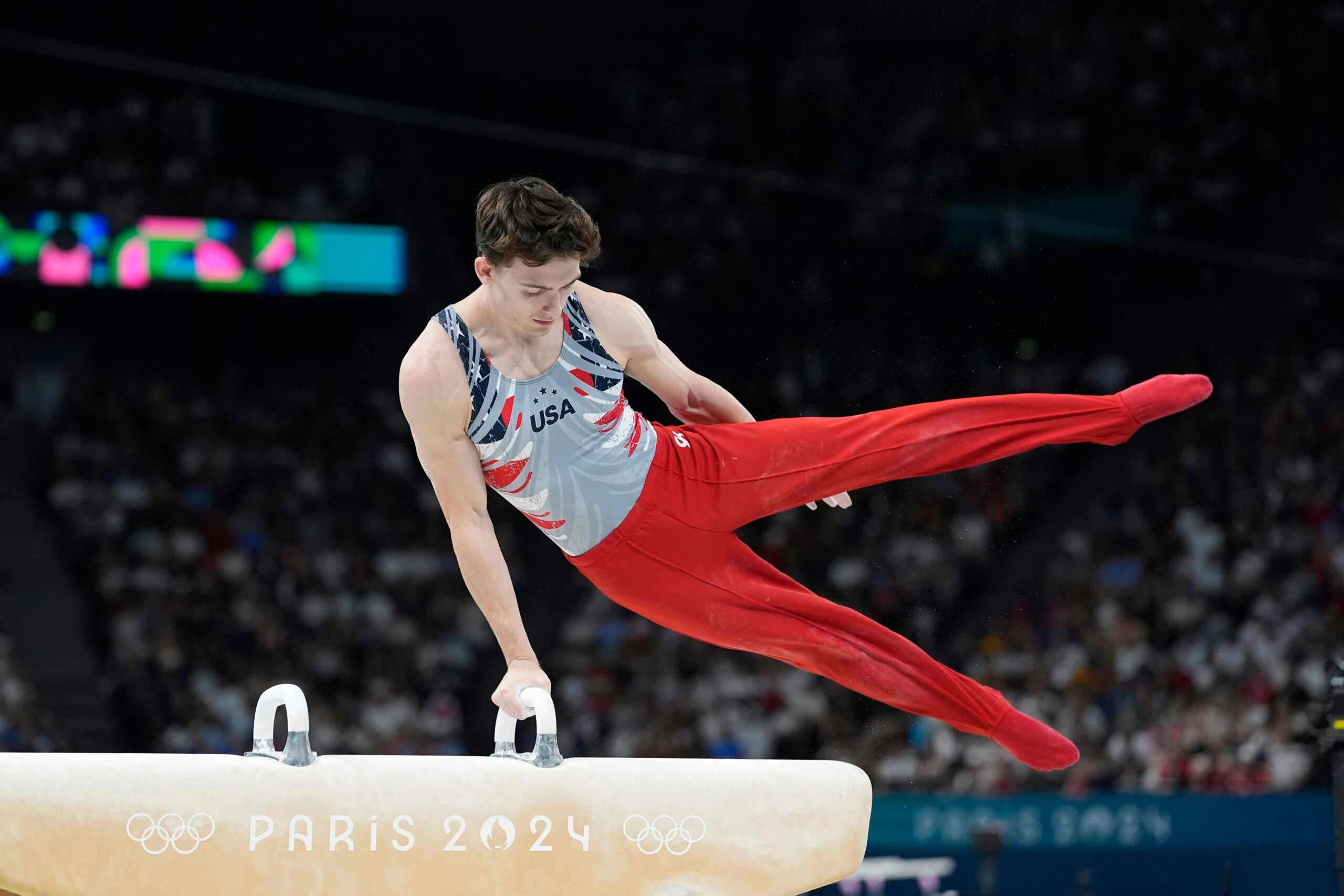 Stephen Nedoroscik, of United States, performs on the pommel. 