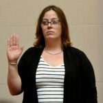 Defendant Alexandra Eckersley is sworn in to testify during her trial at Hillsborough County Superior Court, Wednesday, July 31, 2024, in Manchester, N.H.