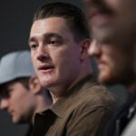 Vancouver Canucks defenseman Nikita Zadorov, of Russia, speaks during the NHL hockey team's end of season news conference, in Vancouver, B.C., Thursday, May 23, 2024.