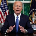 President Joe Biden addresses the nation from the Oval Office of the White House in Washington, Wednesday, July 24, 2024.