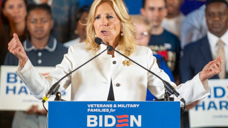 First lady Jill Biden speaks during an event at The American Legion Post 111 as she campaigns for her husband, President Joe Biden, on Monday, July 8, 2024, in Seminole Heights, Fla.