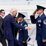 President Joe Biden walks up the steps of Air Force One at Harry Reid International Airport in Las Vegas, Wednesday, July 17, 2024.