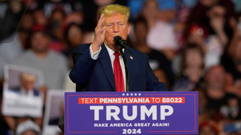 Republican presidential candidate former President Donald Trump speaks at a campaign rally, Saturday, June 22, 2024, at Temple University in Philadelphia.