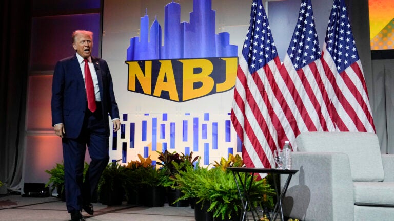 Republican presidential candidate former President Donald Trump walks on stage at the National Association of Black Journalists, NABJ, convention, Wednesday, July 31, 2024, in Chicago.