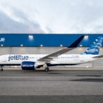 The exterior of JetBlue's new Airbus A220 aircrafts.