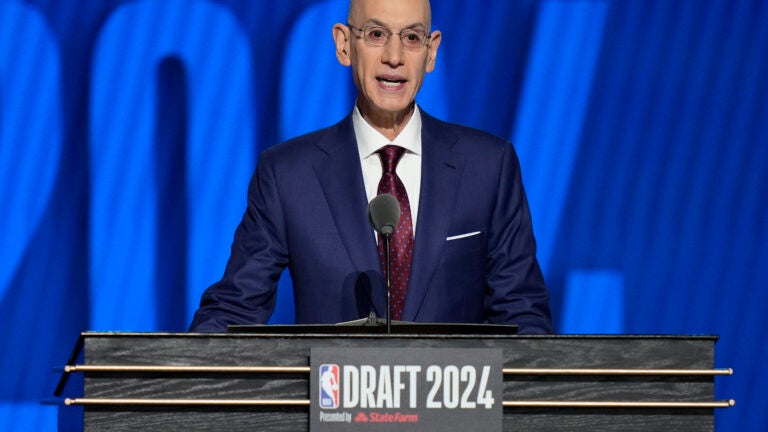 NBA commissioner Adam Silver opens the NBA basketball draft in New York.