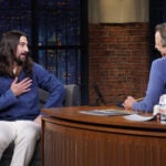 Musician Noah Kahan during an interview with host Seth Meyers.