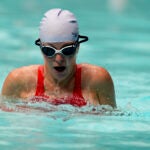 Jenna Fryer of The Associated Press swims wearing a Speedo Fastskin LZR Pure Valor 2.0. that will be used by many swimmers at the 2024 Summer Olympics at the Molitor Hotel.