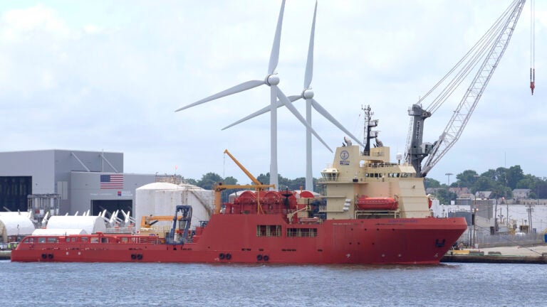 The Dino Chouest, an offshore supply ship, is docked at the Port of Providence, Wednesday, July 10, 2024, in Providence, R.I. The vessel is to be part of an expedition by Georgia-based firm RMS Titanic, Inc., to the wreckage of the RMS Titanic, the British ocean liner that sank in April of 1912.