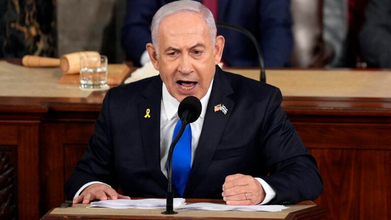 Israeli Prime Minister Benjamin Netanyahu speaks to a joint meeting of Congress at the Capitol in Washington, Wednesday, July 24, 2024.