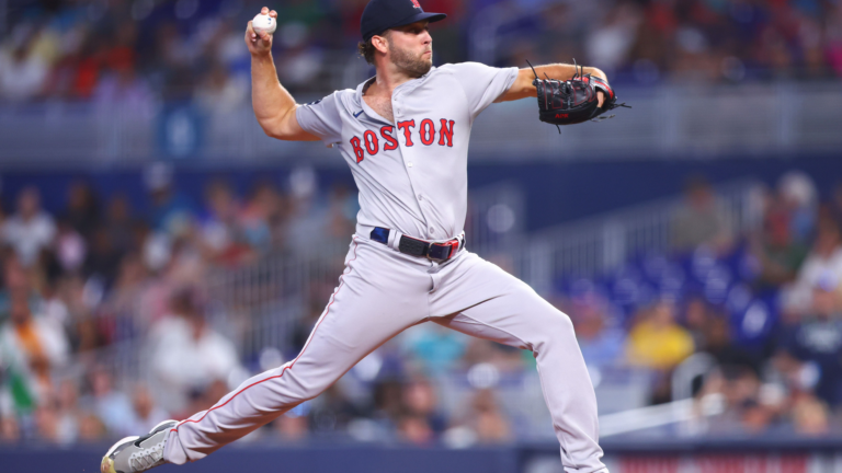 Kutter Crawford of the Red Sox pitches against the Miami Marlins during the first inning.