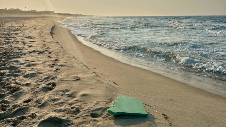 Debris from a damaged wind turbine washed ashore on Nantucket’s southern shore.