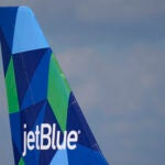 The tail of a JetBlue Airways Airbus