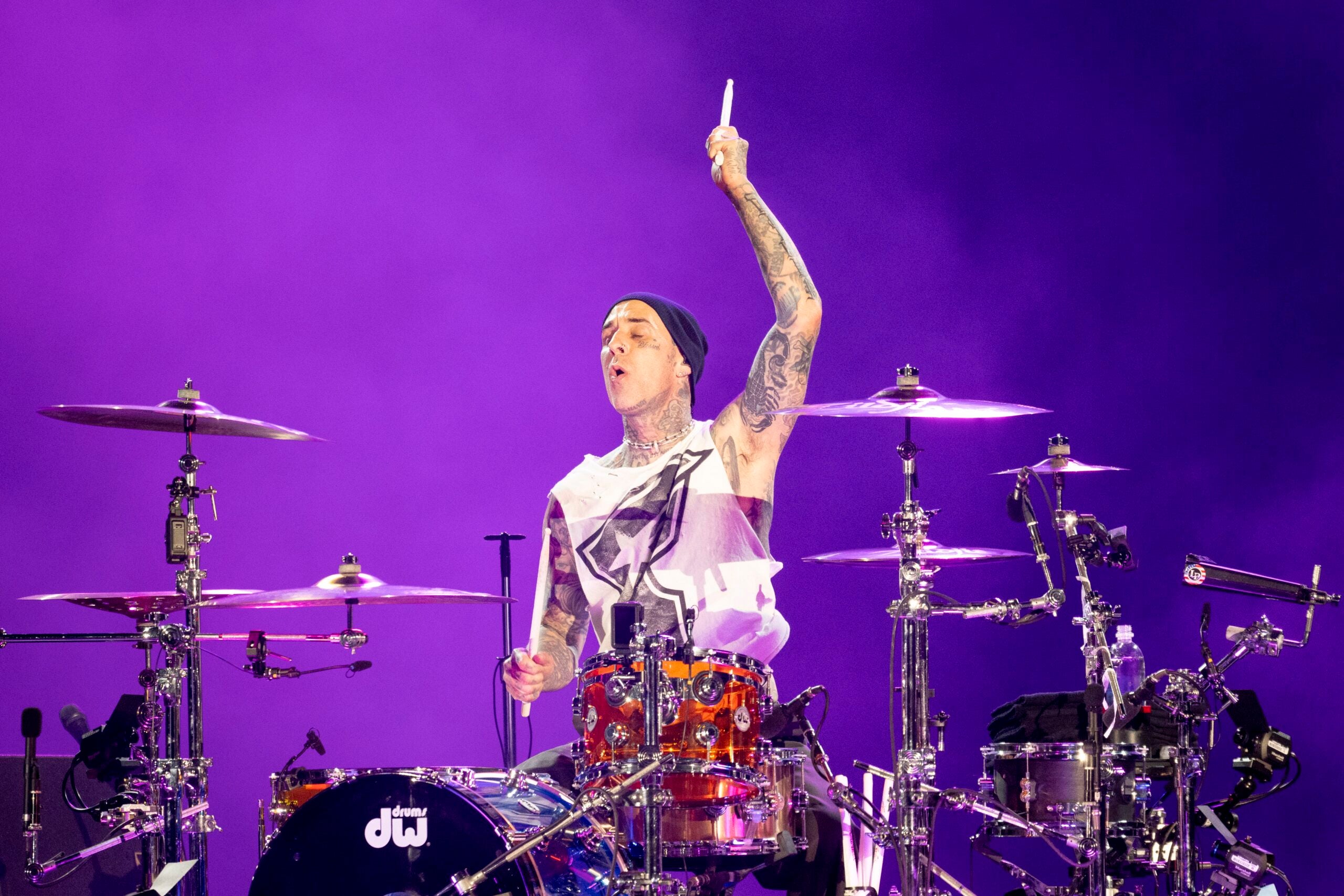 Drummer Travis Barker of blink-182 performs at Fenway Park July 23, 2024.