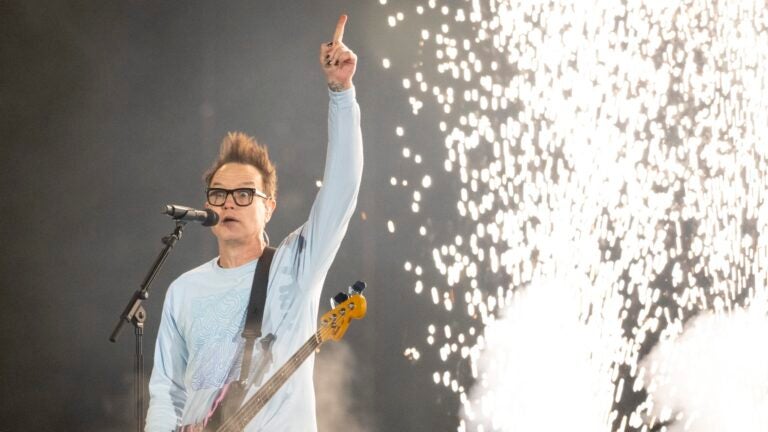 Mark Hoppus of blink-182 performs at Fenway Park on July 23, 2024.