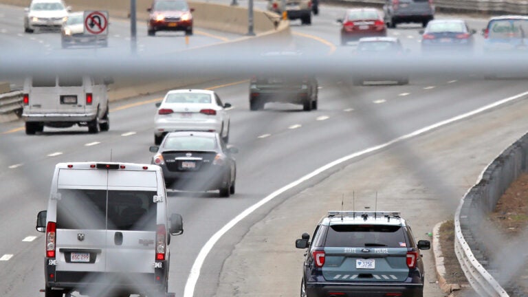 State Police on Massachusetts Turnpike at a speed trap in Newton heading into Boston.