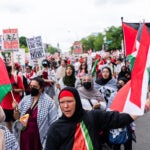 Pro-Palestine demonstrators gather near the U.S. Capitol in Washington ahead of an address by Prime Minister Benjamin Netanyahu of Israel to a joint session of Congress on Wednesday, July 24, 2024.