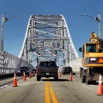 Traffic is a problem on the Sagamore Bridge leaving the Cape as work crews take up the right lane doing repairs.