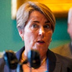 Governor Maura Healey speaks after signing the Fiscal Year 2025 budget at the Massachusetts State House in Boston.