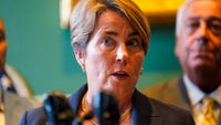 Governor Maura Healey speaks after signing the Fiscal Year 2025 budget at the Massachusetts State House in Boston.