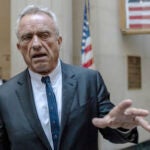 Independent Presidential candidate Robert F. Kennedy Jr. speaks to reporters at the Nassau County Supreme Court in Mineola, N.Y.