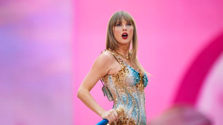 Taylor Swift performs at Wembley Stadium as part of her Eras Tour.