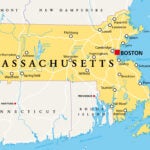 Massachusetts, political map with capital Boston. Commonwealth of Massachusetts, MA. Most populous state in the New England region of the United States. The Bay State. English. Illustration. Vector. state