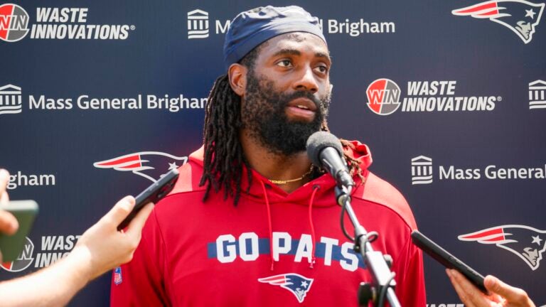 Matthew Judon (9) during interviews after the Patriots training camp at Gillette Stadium on Monday.