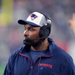 New England Patriots head coach Jerod Mayo during an NFL preseason football game, Thursday, Aug. 15, 2024, in Foxborough, Mass.
