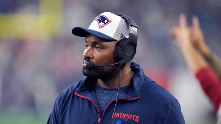New England Patriots head coach Jerod Mayo during an NFL preseason football game, Thursday, Aug. 15, 2024, in Foxborough, Mass.
