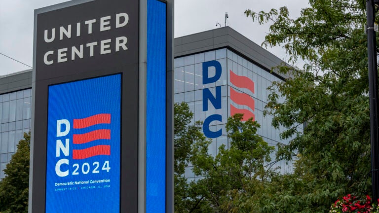 Work will continue at the United Center ahead of the upcoming Democratic National Convention on Thursday, August 15, 2024, in Chicago.