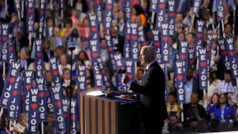 President Biden speaks during the Democratic National Convention Monday, Aug. 19, 2024, in Chicago.