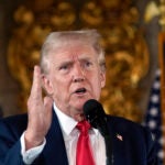Republican presidential nominee former President Donald Trump speaks to reporters during a news conference at his Mar-a-Lago estate Thursday, Aug. 8, 2024, in Palm Beach, Fla.