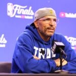 DALLAS, TEXAS - JUNE 12: Head coach Jason Kidd of the Dallas Mavericks speaks to the media before Game Three of the 2024 NBA Finals against the Boston Celtics at American Airlines Center on June 12, 2024 in Dallas, Texas.