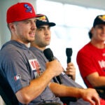 Red Sox prospects Kyle Teel, Marcelo Mayer and Roman Anthony speak during a press conference before their first game with the Worcester Red Sox at Polar Park.