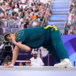 Australia's Rachael Gunn, known as B-Girl Raygun, competes during the Round Robin Battle at the breaking competition at La Concorde Urban Park at the 2024 Summer Olympics.