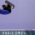 Britain's Andrew Macdonald competes during the men's skateboarding park preliminaries at the 2024 Summer Olympics.
