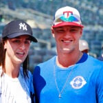 WNBA basketball player Caitlin Clark and Texas Rangers Josh Jung before a baseball double header game between the Yankees and the Rangers.