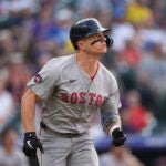 Boston Red Sox right fielder Tyler O'Neill (17) in the first inning of a baseball game Tuesday, July 23, 2024, in Denver.